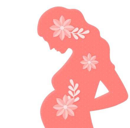 Ilustración de la silueta de una mujer embarazada, con flores como decoración.